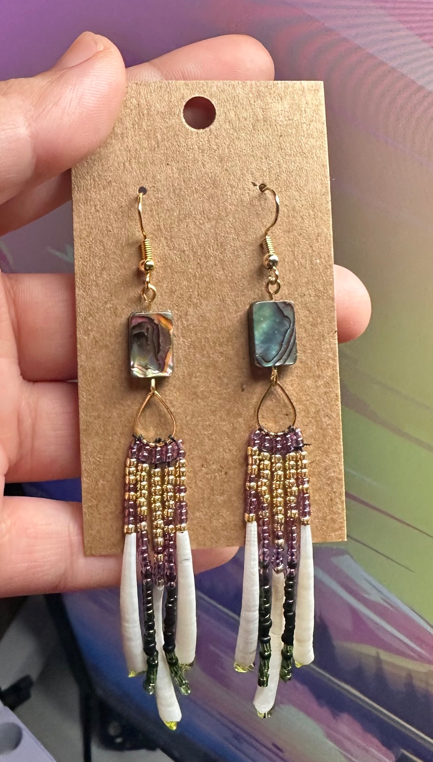 Dentalium Abalone, teardrop beaded earrings