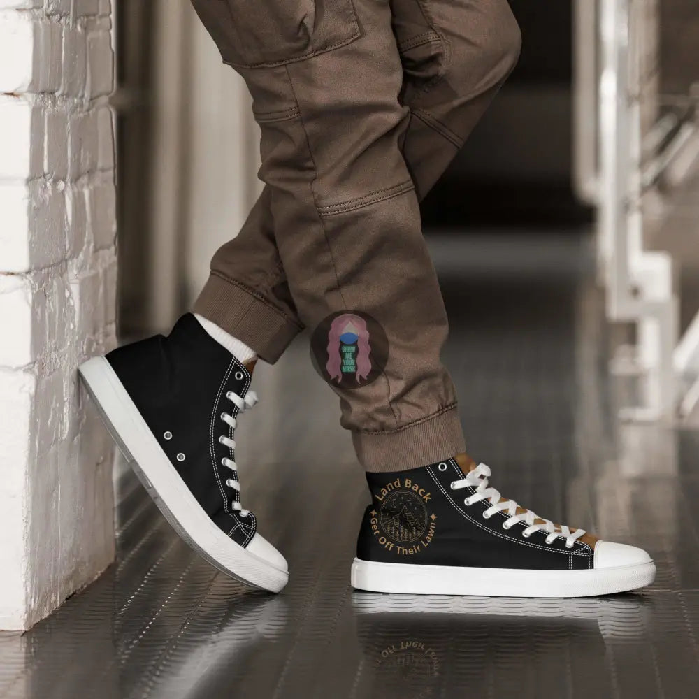 "Land back. get off their lawn" Men’s high top canvas shoes - from Show Me Your Mask Shop by Show Me Your Mask Shop - Men's, Shoes