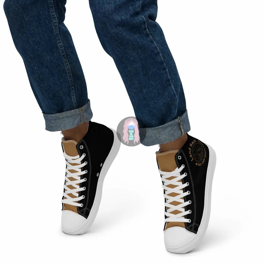 "Land back. get off their lawn" Men’s high top canvas shoes - from Show Me Your Mask Shop by Show Me Your Mask Shop - Men's, Shoes