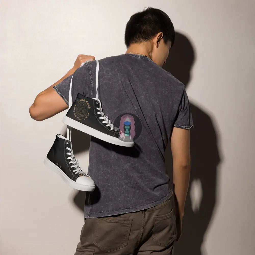 "Land back. get off their lawn" Men’s high top canvas shoes - from Show Me Your Mask Shop by Show Me Your Mask Shop - Men's, Shoes