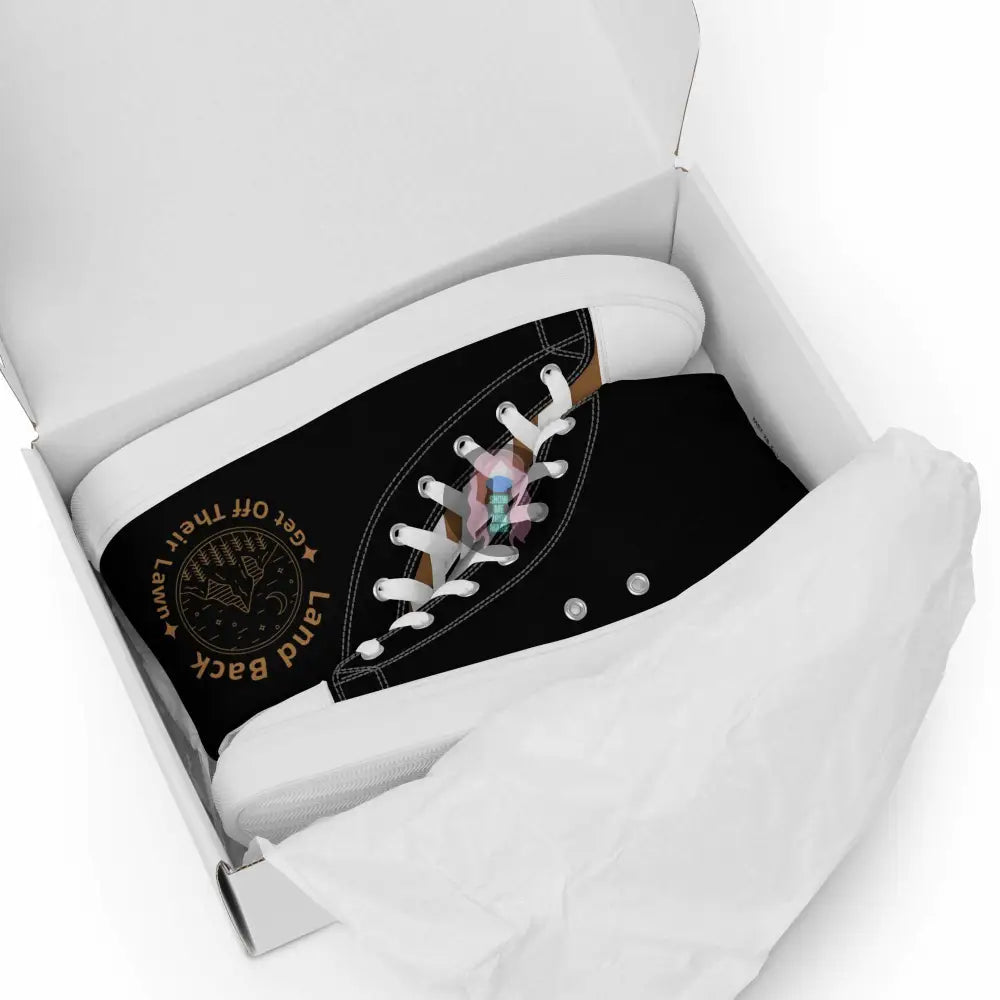 "Land Back, get off their lawn" Women’s high top canvas shoes - from Show Me Your Mask Shop by Show Me Your Mask Shop - Shoes, Women's