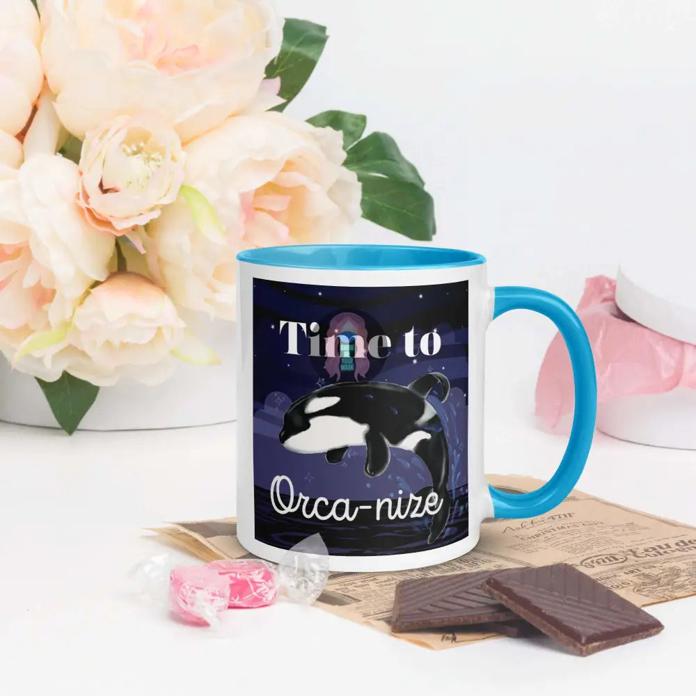 Orca, Night, "Time to Orca-nize" Mug with Color Inside - from Show Me Your Mask Shop by Show Me Your Mask Shop - Mugs