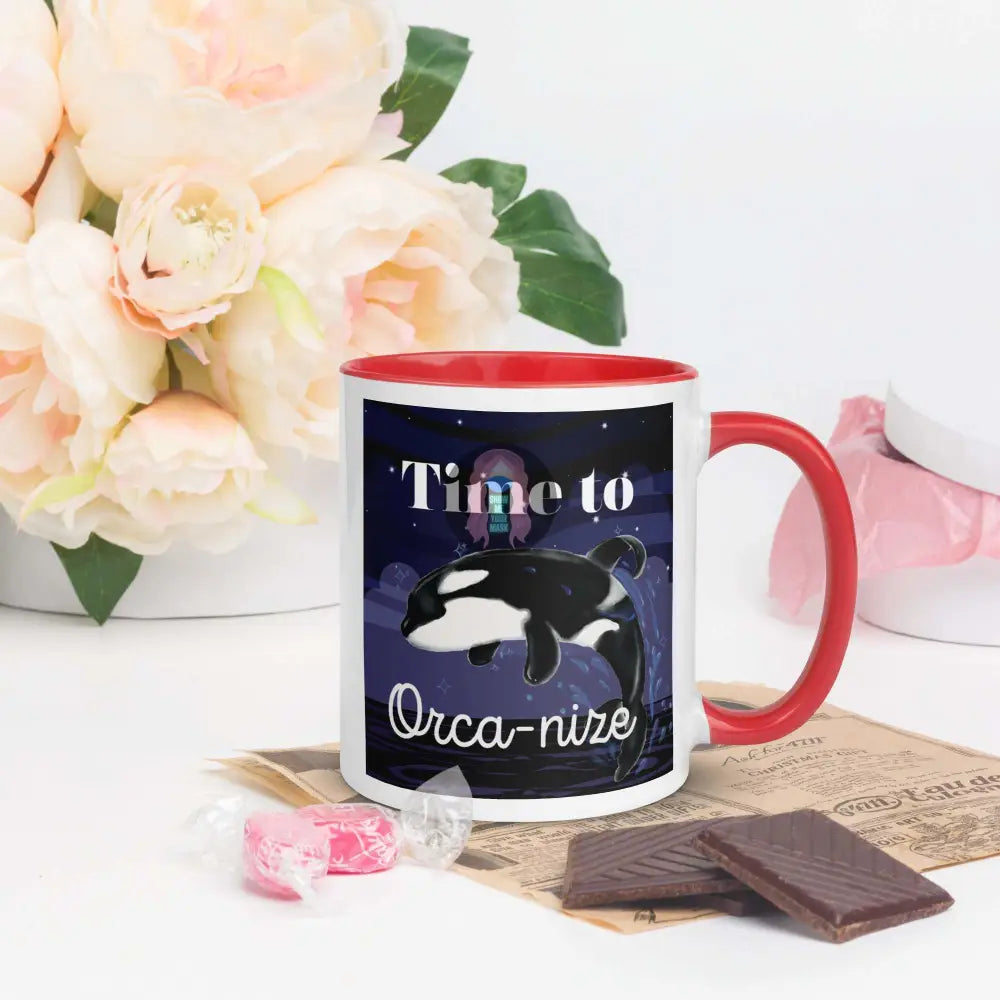 Orca, Night, "Time to Orca-nize" Mug with Color Inside - from Show Me Your Mask Shop by Show Me Your Mask Shop - Mugs