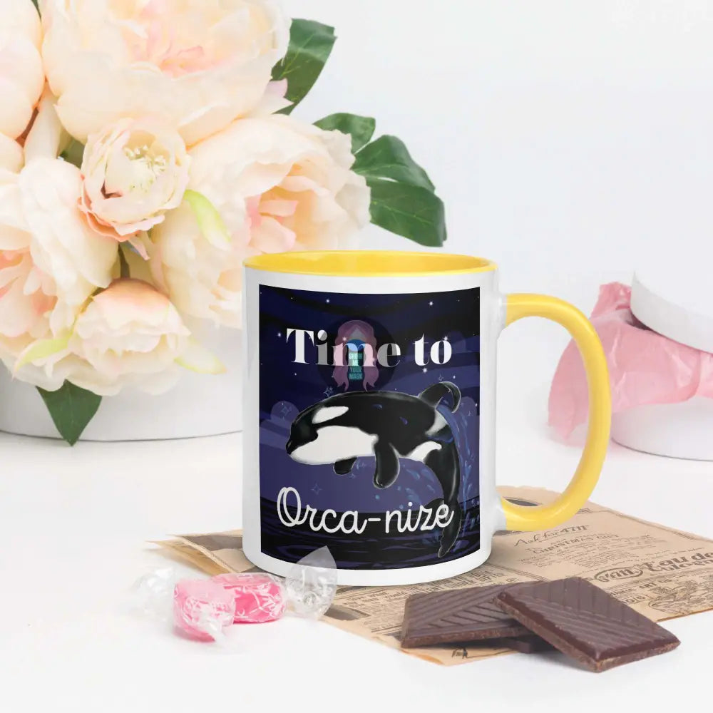 Orca, Night, "Time to Orca-nize" Mug with Color Inside - from Show Me Your Mask Shop by Show Me Your Mask Shop - Mugs