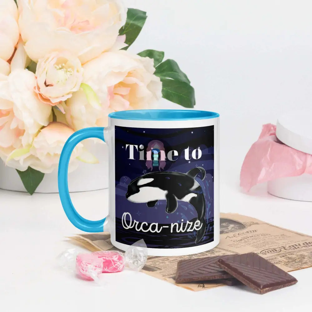 Orca, Night, "Time to Orca-nize" Mug with Color Inside - from Show Me Your Mask Shop by Show Me Your Mask Shop - Mugs