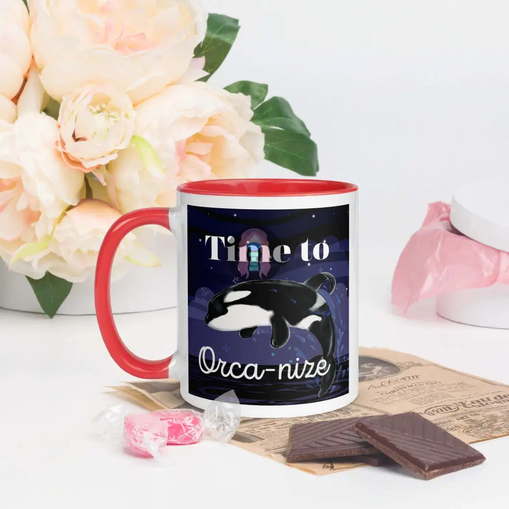 Orca, Night, "Time to Orca-nize" Mug with Color Inside - from Show Me Your Mask Shop by Show Me Your Mask Shop - Mugs