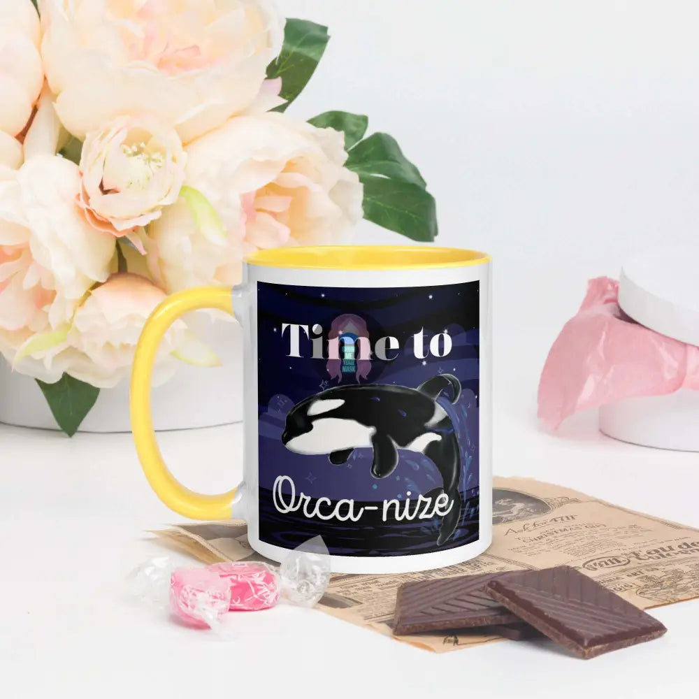 Orca, Night, "Time to Orca-nize" Mug with Color Inside - from Show Me Your Mask Shop by Show Me Your Mask Shop - Mugs