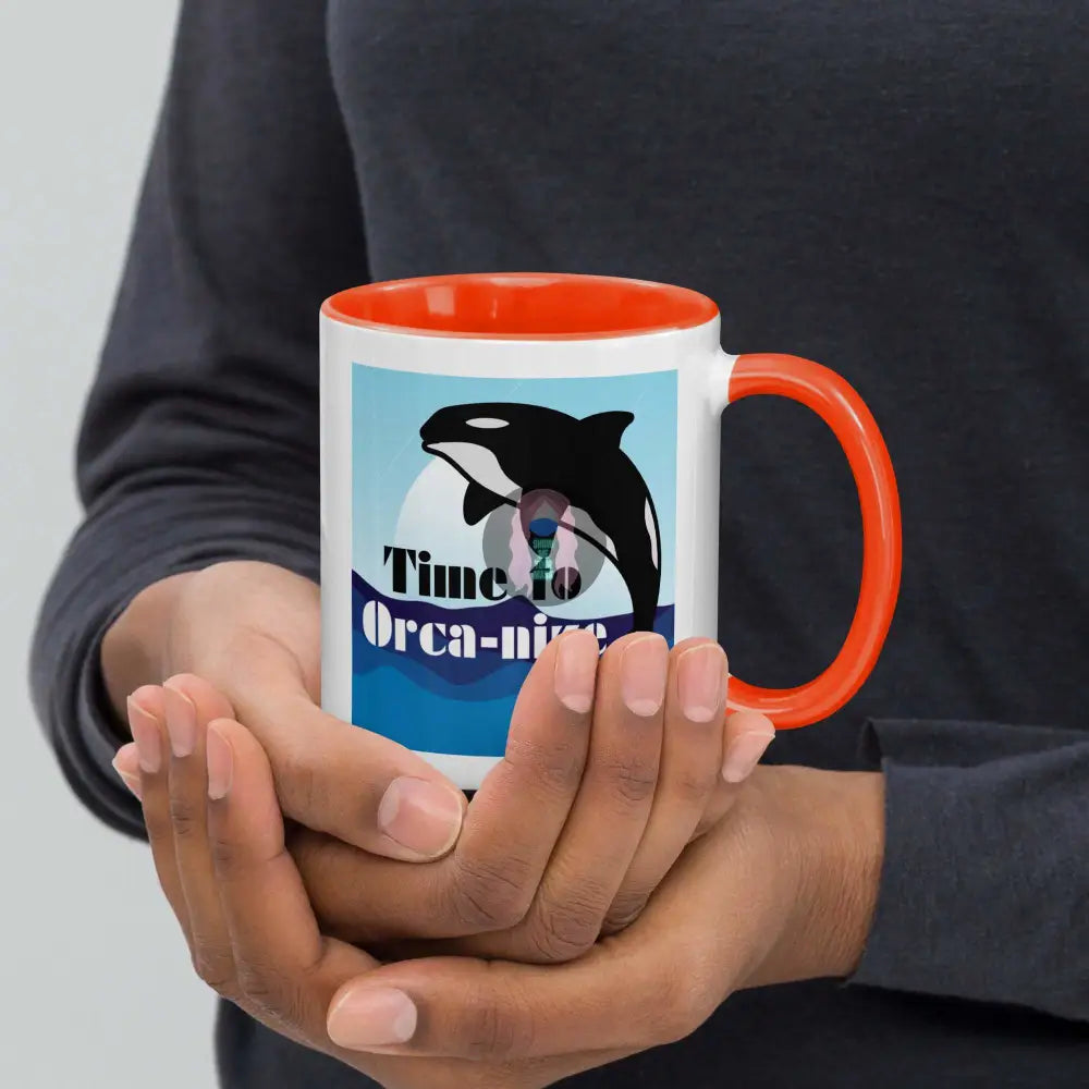 Orca "Time to Orca-nize" Mug with Color Inside - from Show Me Your Mask Shop by Show Me Your Mask Shop - Mugs