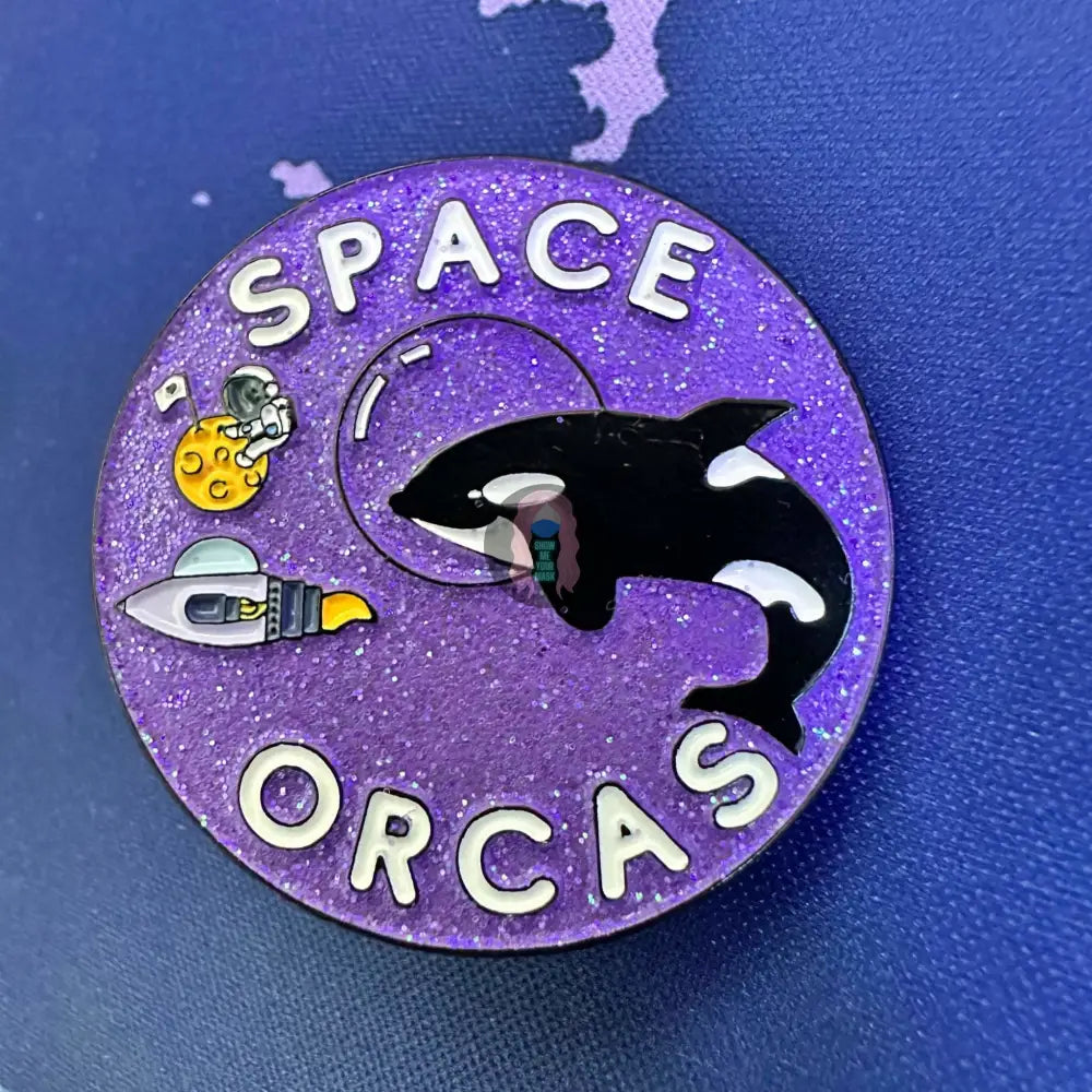 "Space Orca" Glitter, 1.5 inch Enamel Pins with locking clasp - from Show Me Your Mask Shop by Show Me Your Mask Shop - Enamel Pins