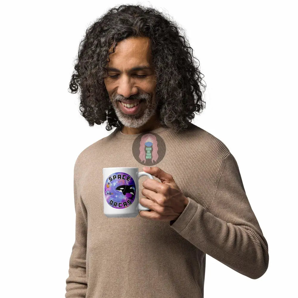 "Space Orcas" White glossy mug 11oz, 15oz - from Show Me Your Mask Shop by Show Me Your Mask Shop - Mugs