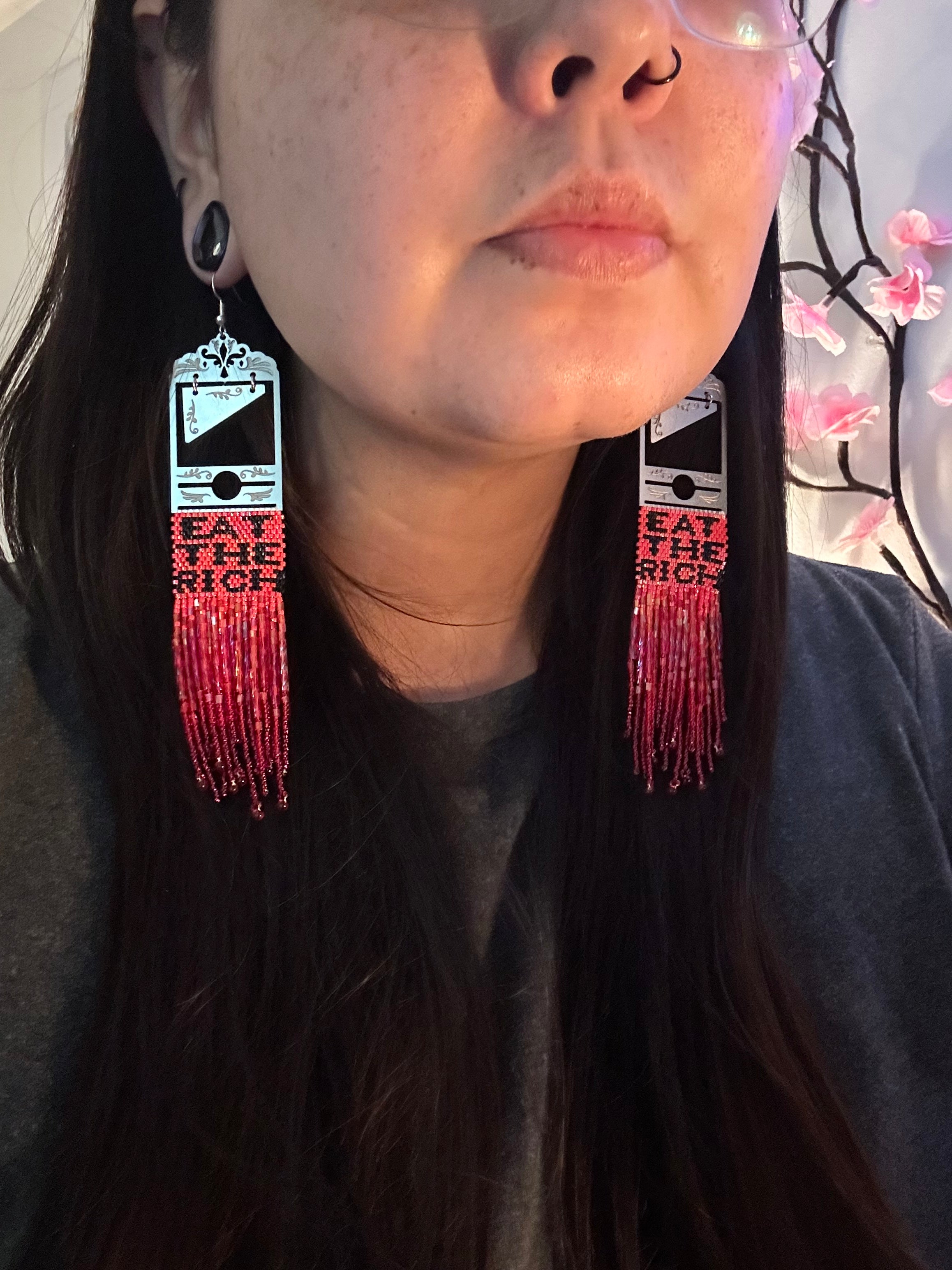 Eat the rich beaded guillotine earrings