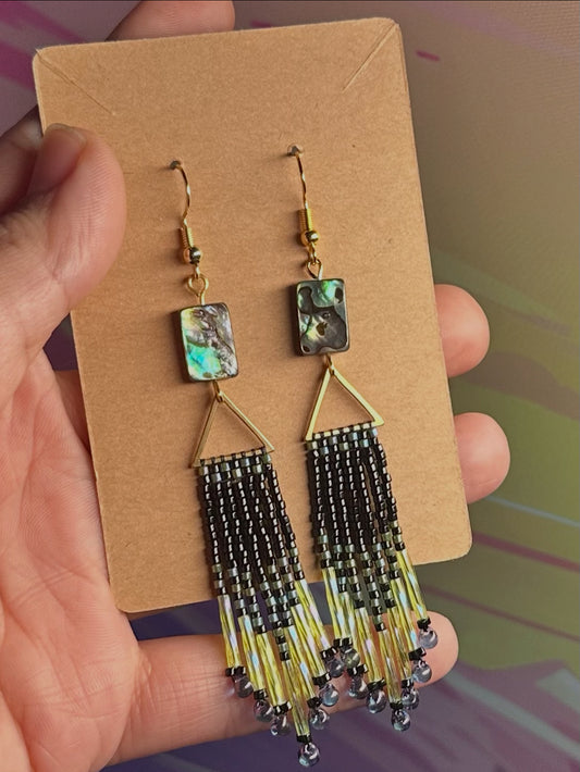 Abalone, black and green beaded earrings