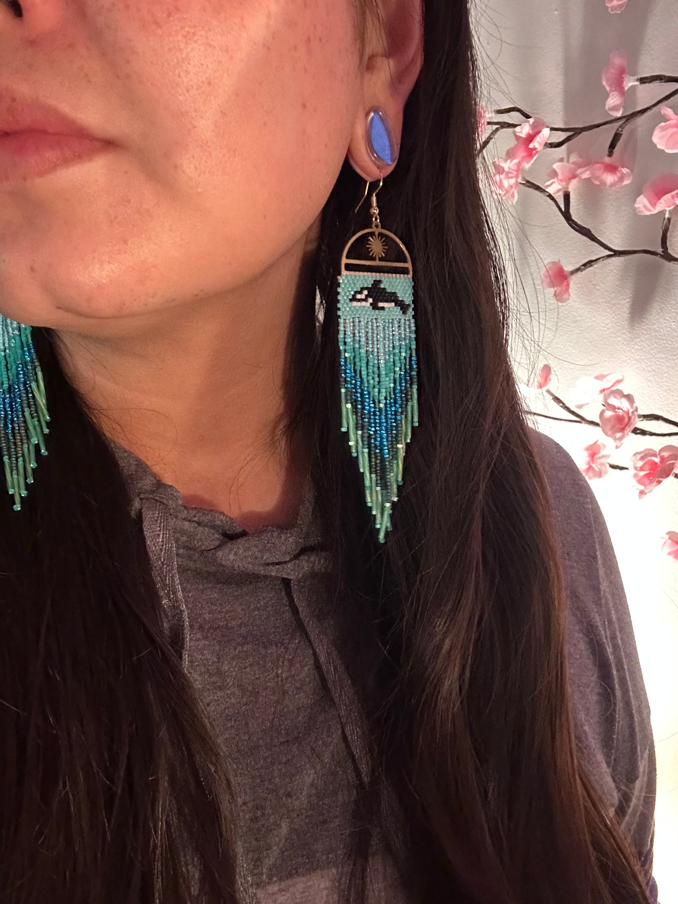 Beaded orca earrings