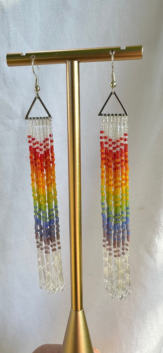 Tiny rainbow gradient triangle, sparkle fringe earrings