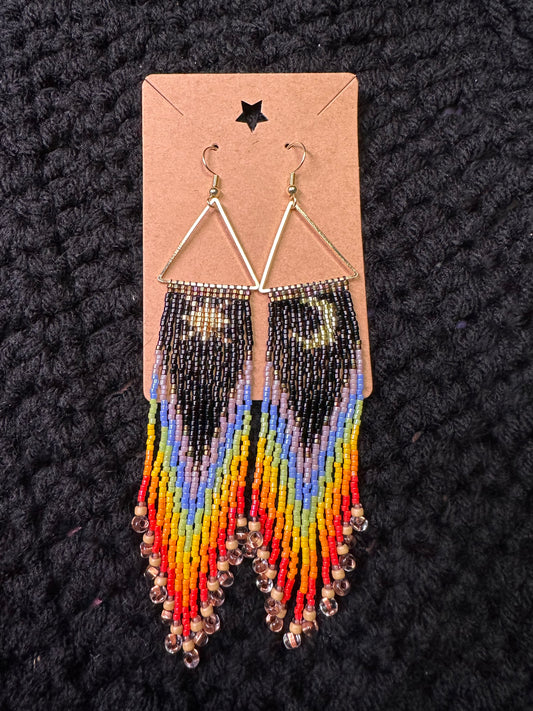 Sun and moon rainbow fringe, long earrings