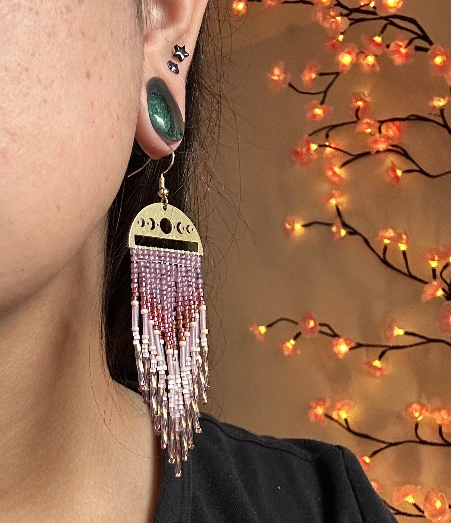 Blossom flower moon beaded earrings