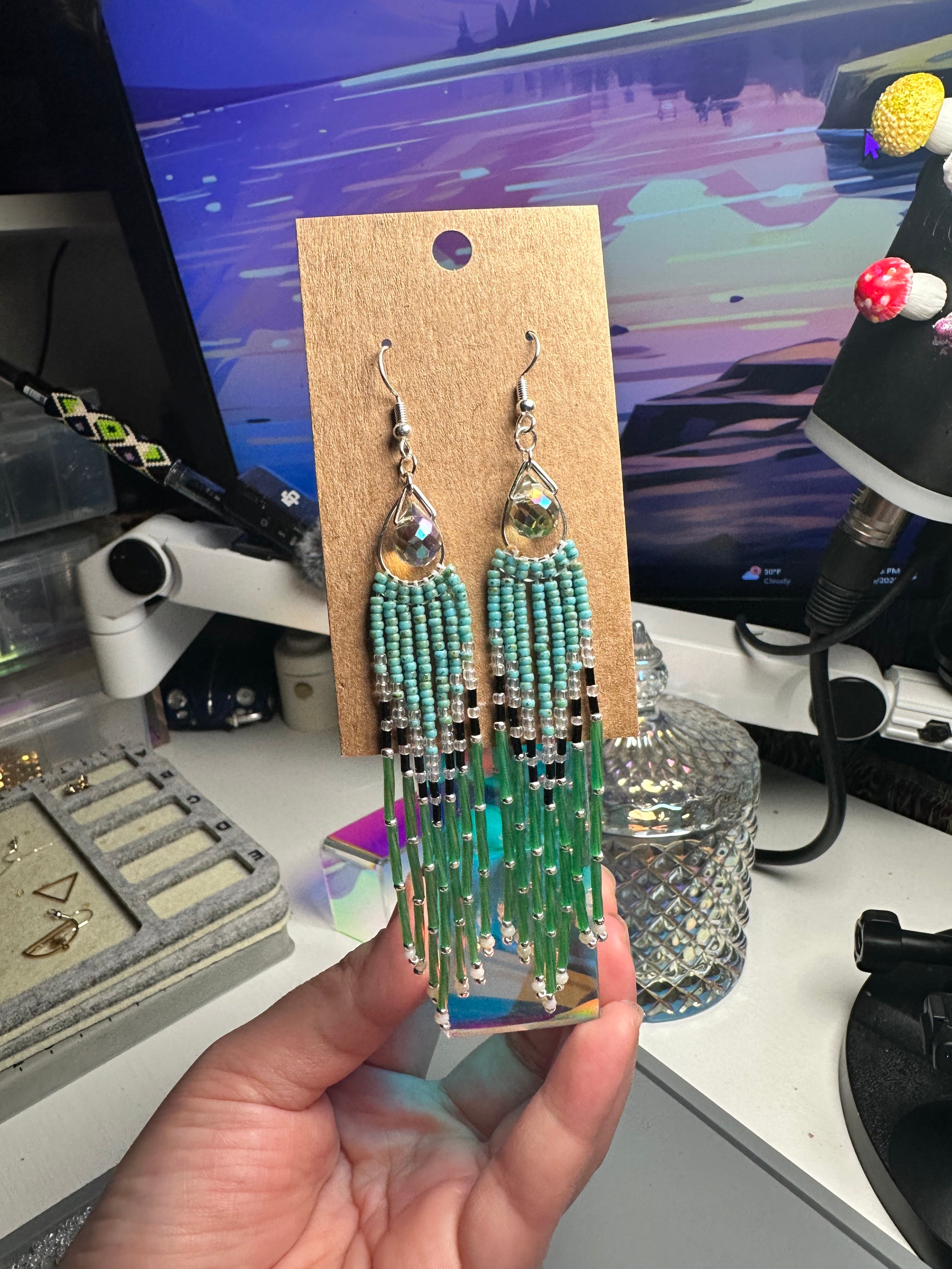 Green teardrop gem earrings