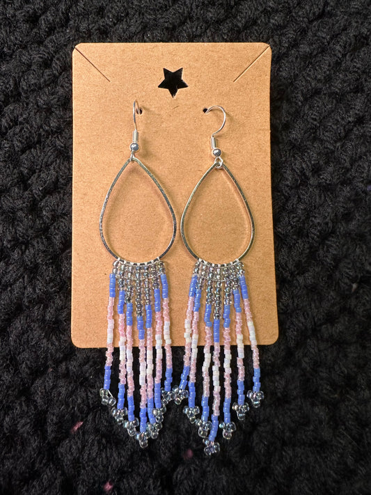 Trans flag teardrop fringe earrings