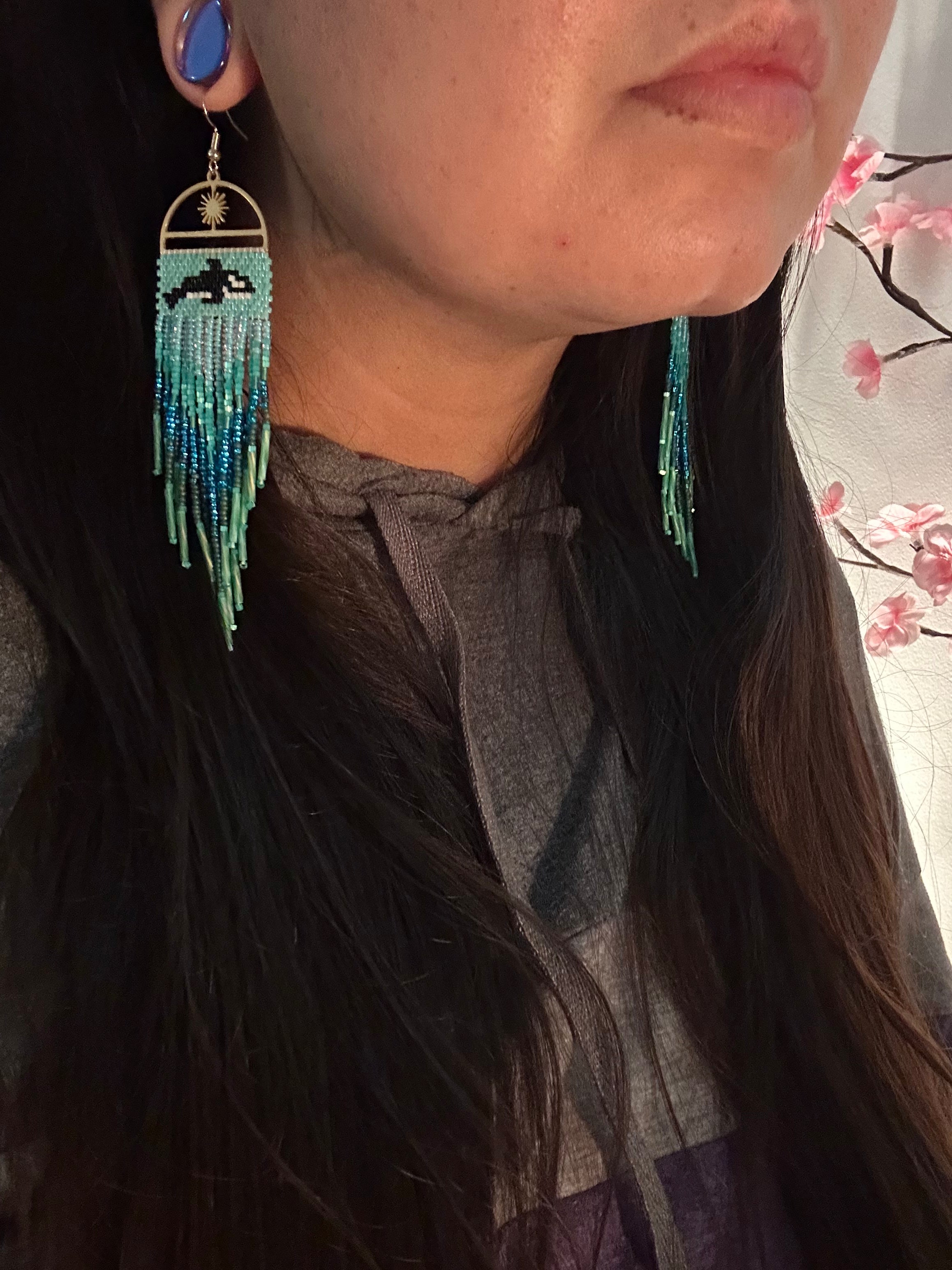Beaded orca earrings