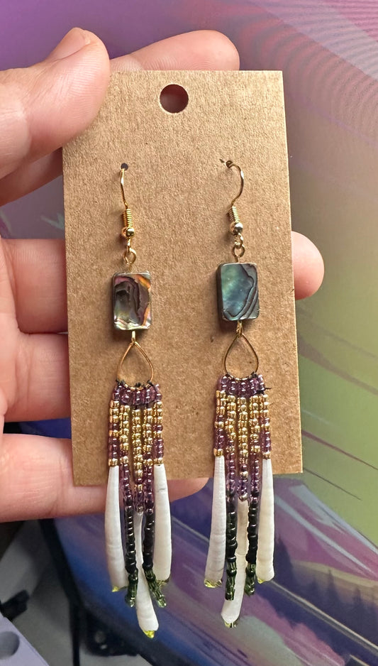 Dentalium Abalone, teardrop beaded earrings
