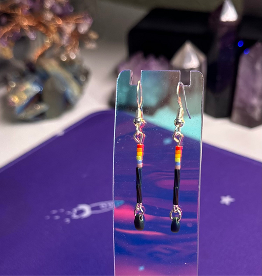 Tiny beaded rainbow drop black sparkle earrings