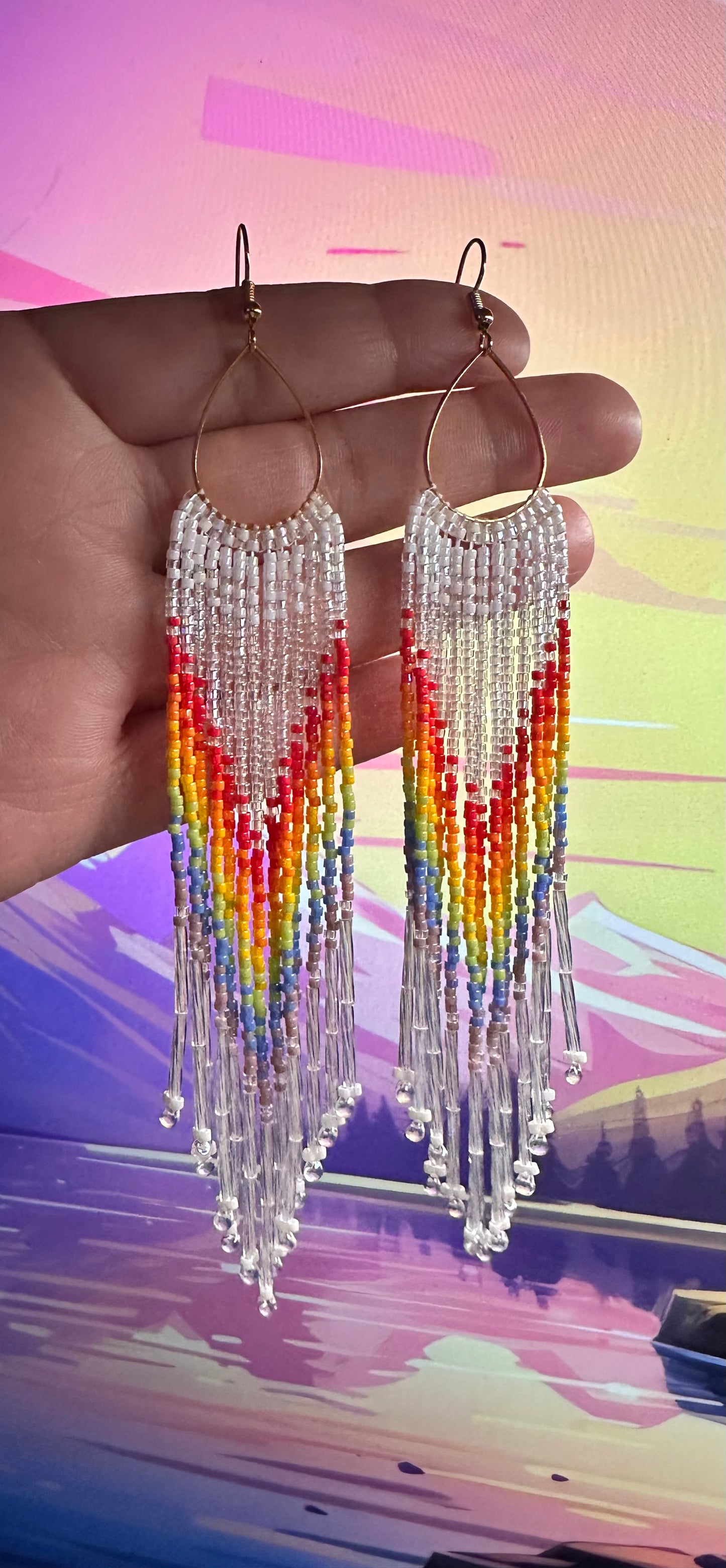 Teardrop rainbow beaded earrings