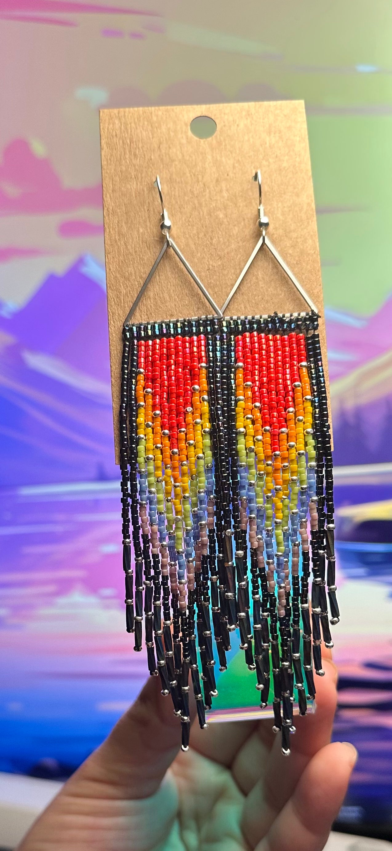 Rainbow triangle frame earrings
