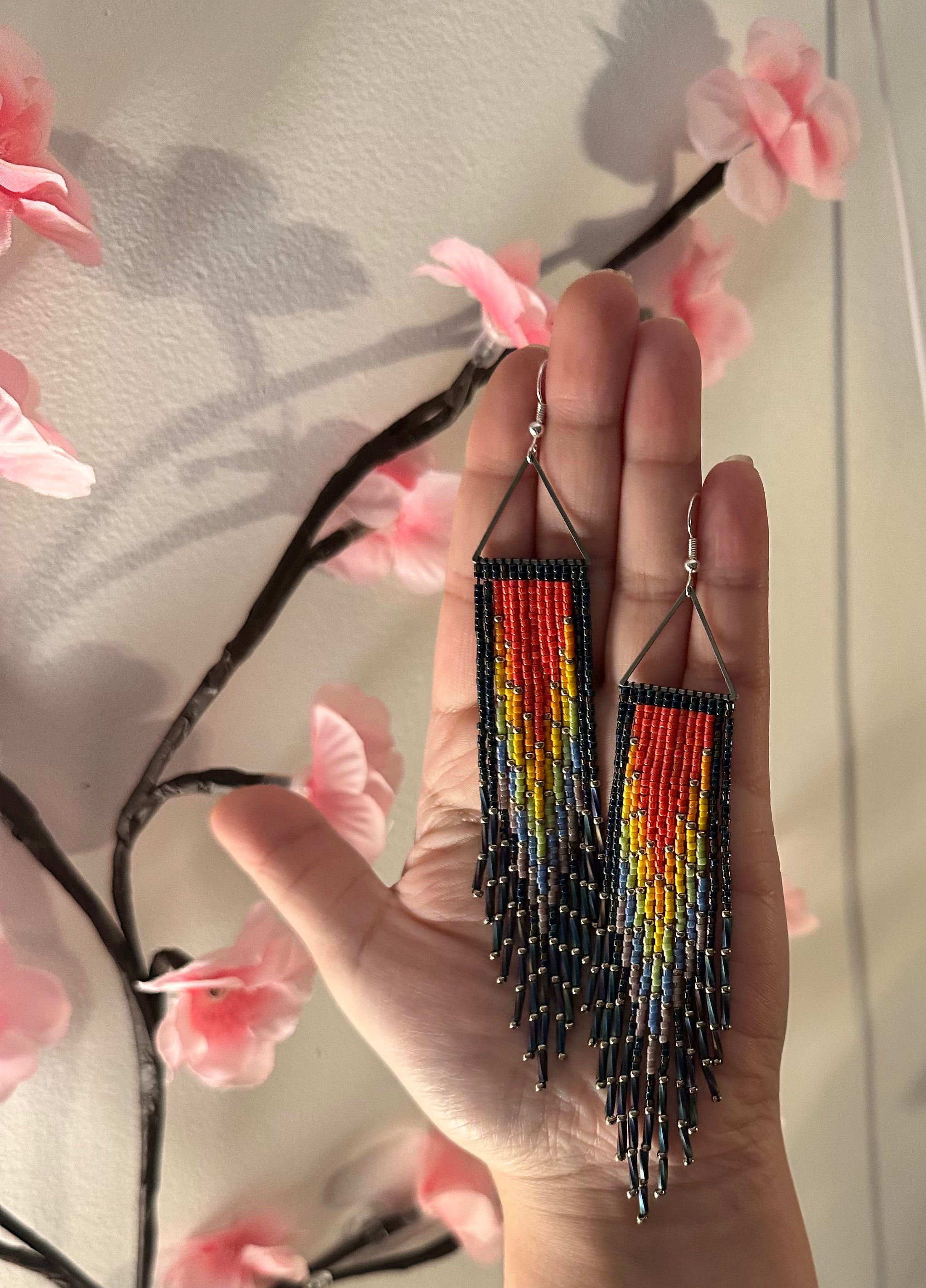 Rainbow triangle frame earrings