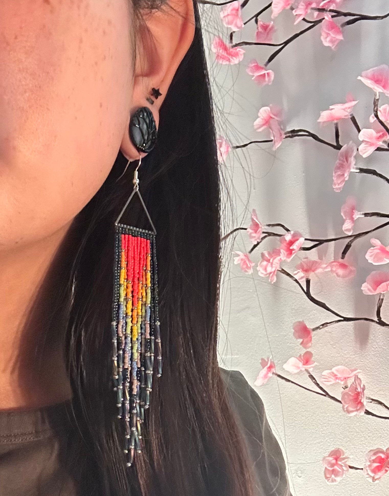 Rainbow triangle frame earrings