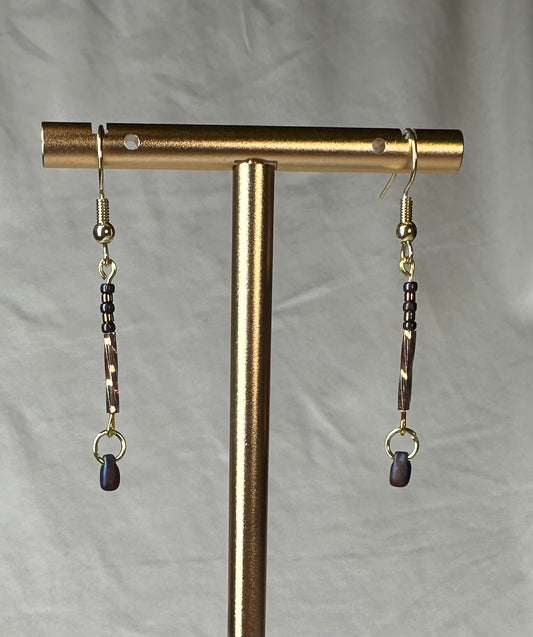 Tiny beaded bronze drop sparkle earrings