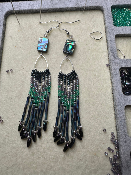 Abalone, teardrop beaded earrings