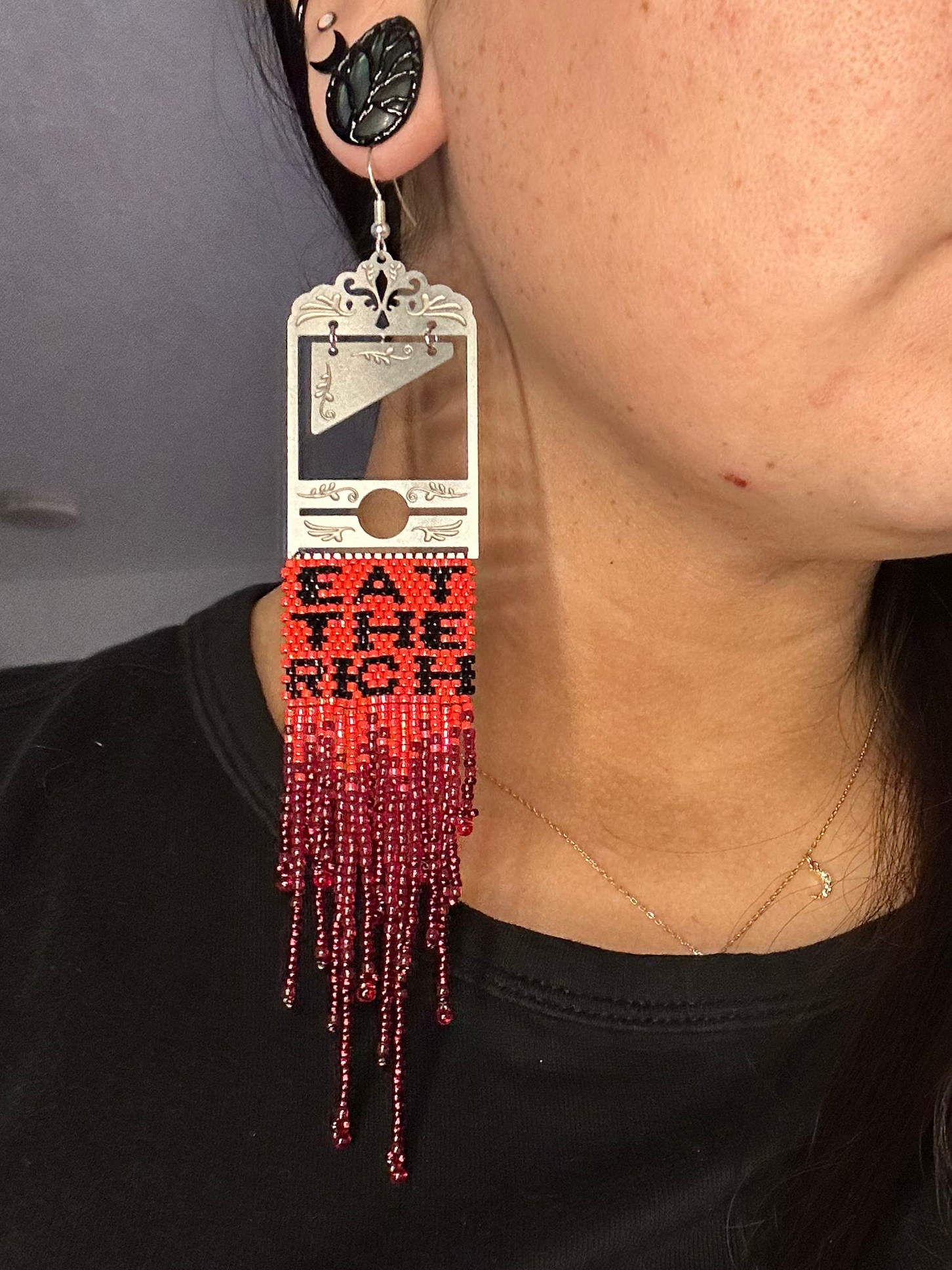 Eat the rich beaded guillotine earrings