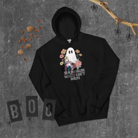 Halloween 2024 Be A Problem Can’t Solve Ghost Flowers Unisex Hoodie Black / S