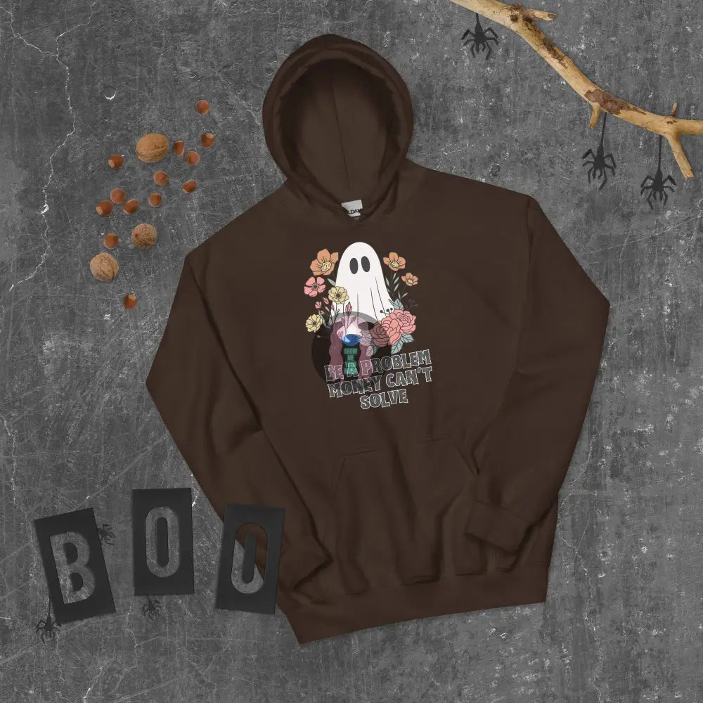 Halloween 2024 Be A Problem Can’t Solve Ghost Flowers Unisex Hoodie Dark Chocolate / S