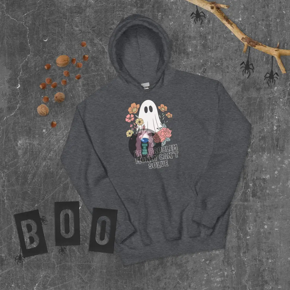 Halloween 2024 Be A Problem Can’t Solve Ghost Flowers Unisex Hoodie Dark Heather / S