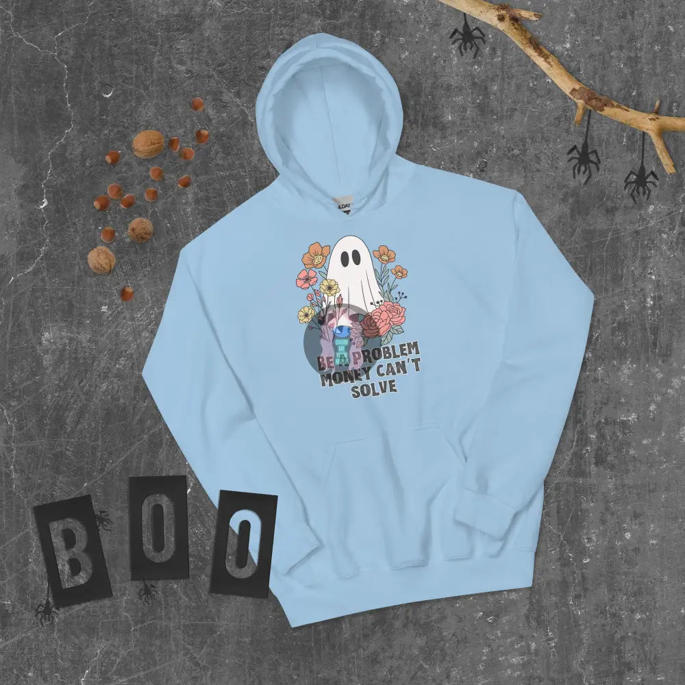 Halloween 2024 Be A Problem Can’t Solve Ghost Flowers Unisex Hoodie Light Blue / S