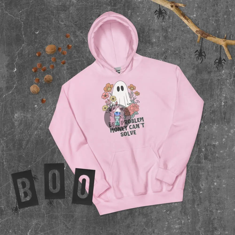 Halloween 2024 Be A Problem Can’t Solve Ghost Flowers Unisex Hoodie Light Pink / S