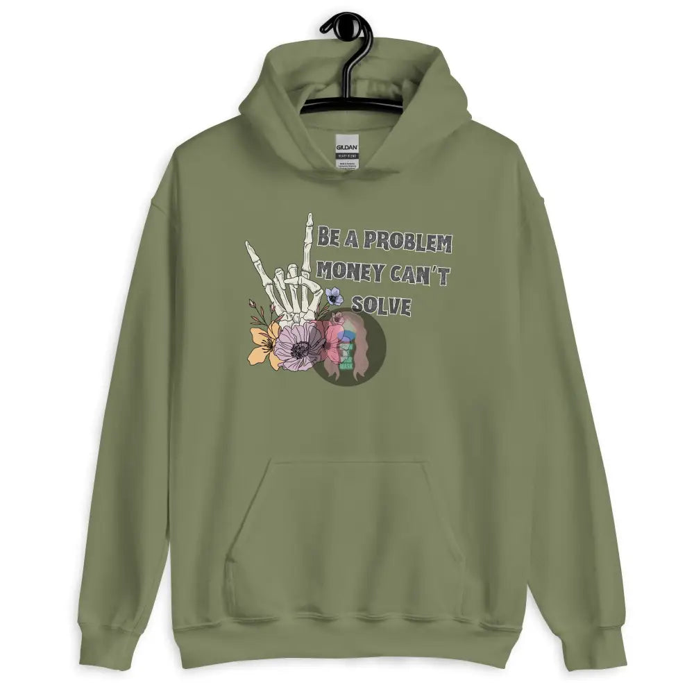 Halloween 2024 Be A Problem Can’t Solve Ghost Flowers Unisex Hoodie Military Green / S