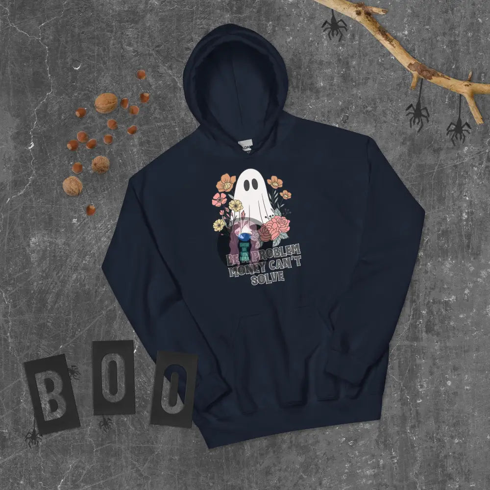 Halloween 2024 Be A Problem Can’t Solve Ghost Flowers Unisex Hoodie Navy / S