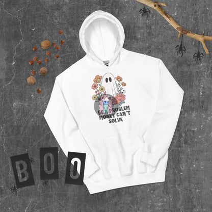 Halloween 2024 Be A Problem Can’t Solve Ghost Flowers Unisex Hoodie White / S