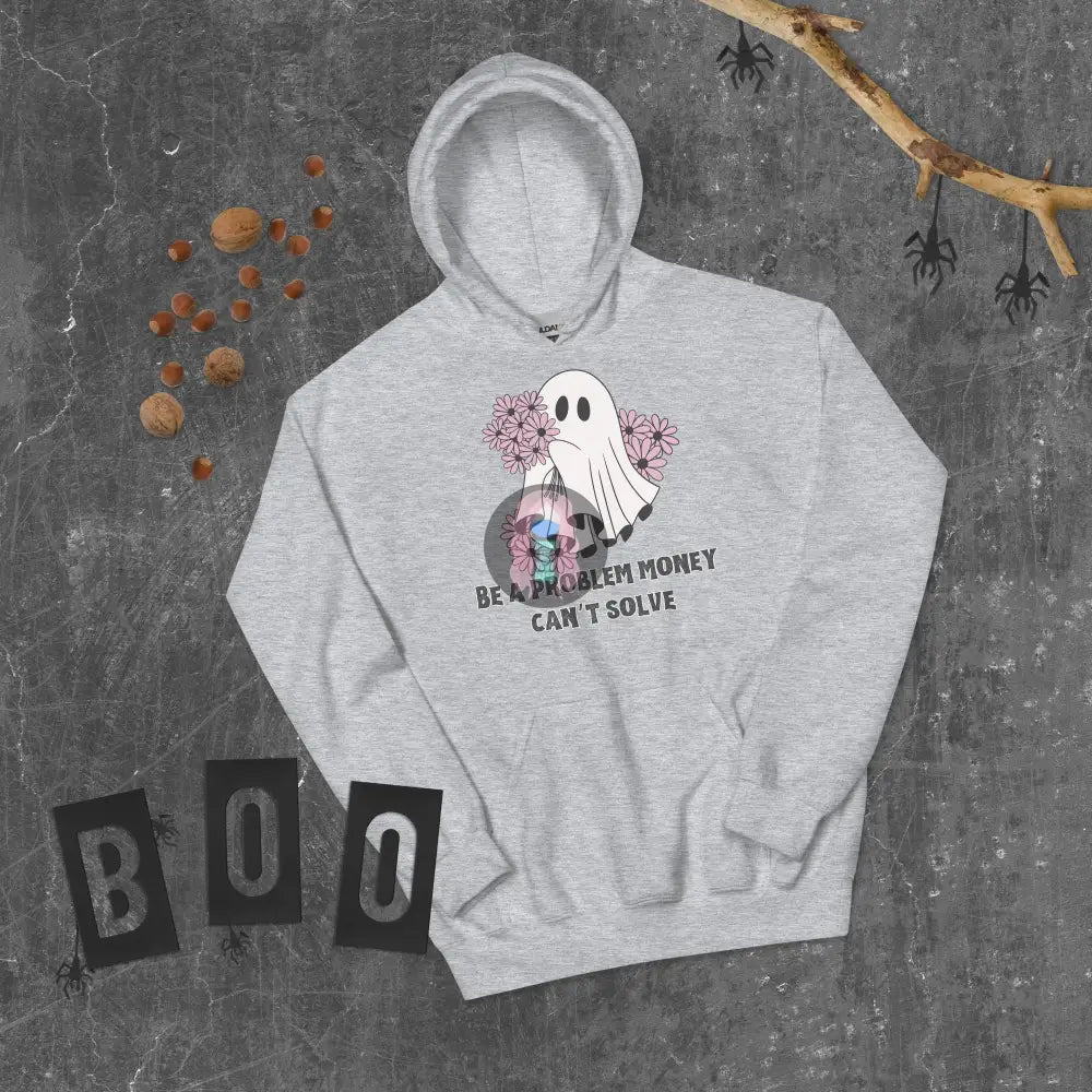 Halloween 2024 Be A Problem Money Can’t Solve Ghost Purple Flowers Unisex Hoodie