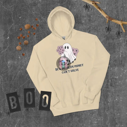 Halloween 2024 Be A Problem Money Can’t Solve Ghost Purple Flowers Unisex Hoodie