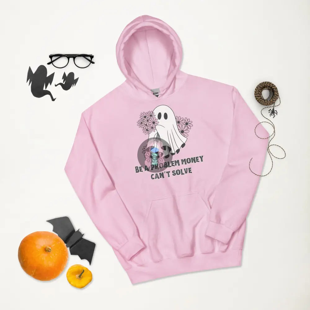 Halloween 2024 Be A Problem Money Can’t Solve Ghost Purple Flowers Unisex Hoodie Light Pink / S