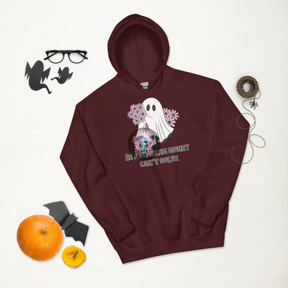 Halloween 2024 Be A Problem Money Can’t Solve Ghost Purple Flowers Unisex Hoodie Maroon / S