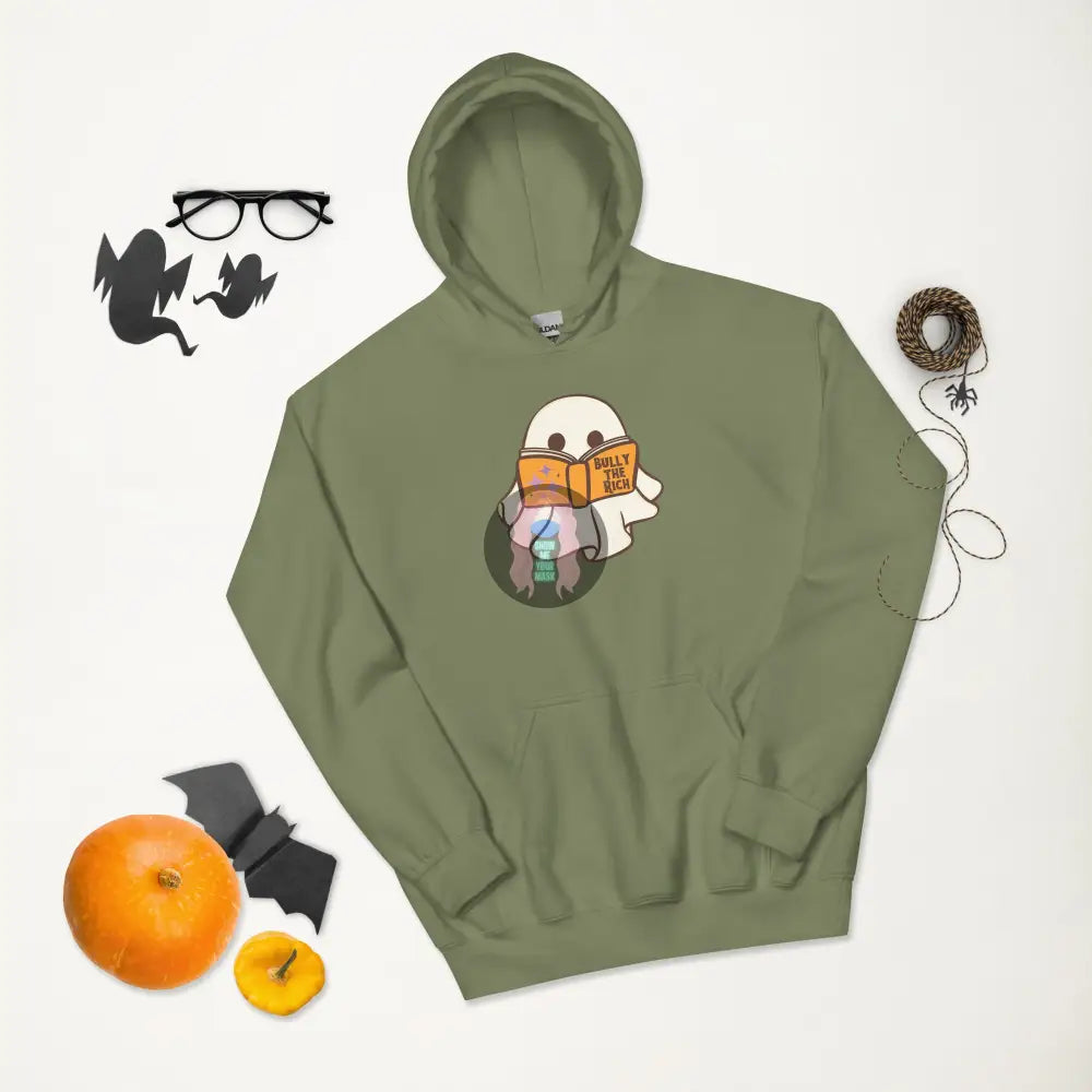 Halloween 2024 Book Ghost Unisex Hoodie Military Green / S