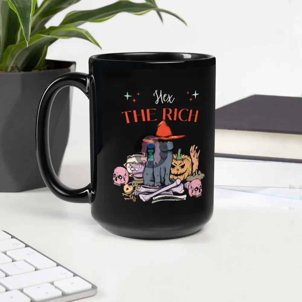 "Hex the Rich" Halloween Black Glossy Mug -  from Show Me Your Mask Shop by Show Me Your Mask Shop - Mugs