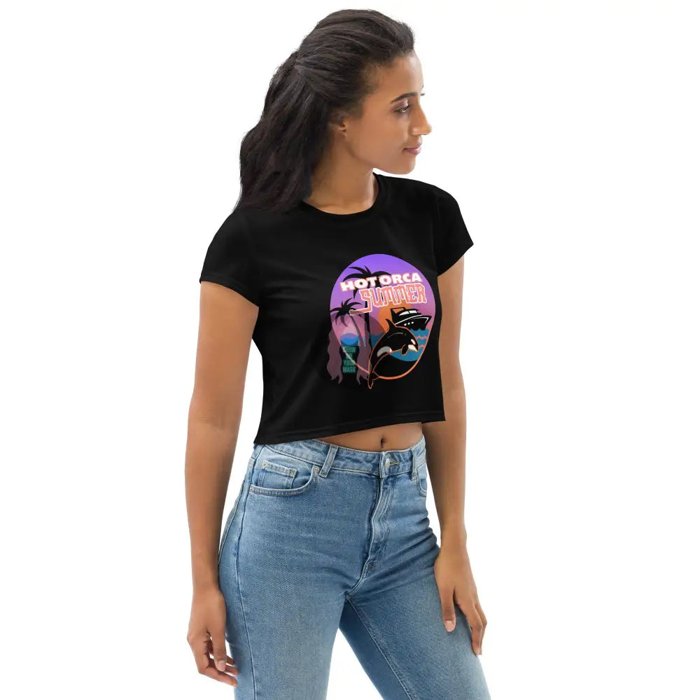 ’Hot Orca Summer’ All-Over Print Crop Tee