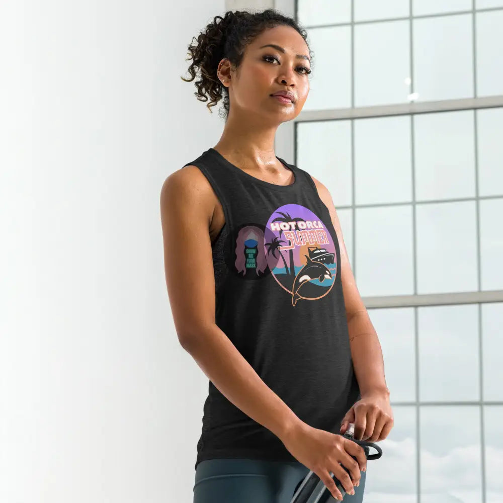 ’Hot Orca Summer’ Ladies’ Muscle Tank Black Heather / S