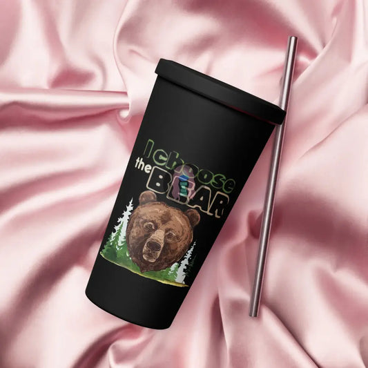’I Choose The Bear’ 2 Insulated Tumbler With A Straw Black