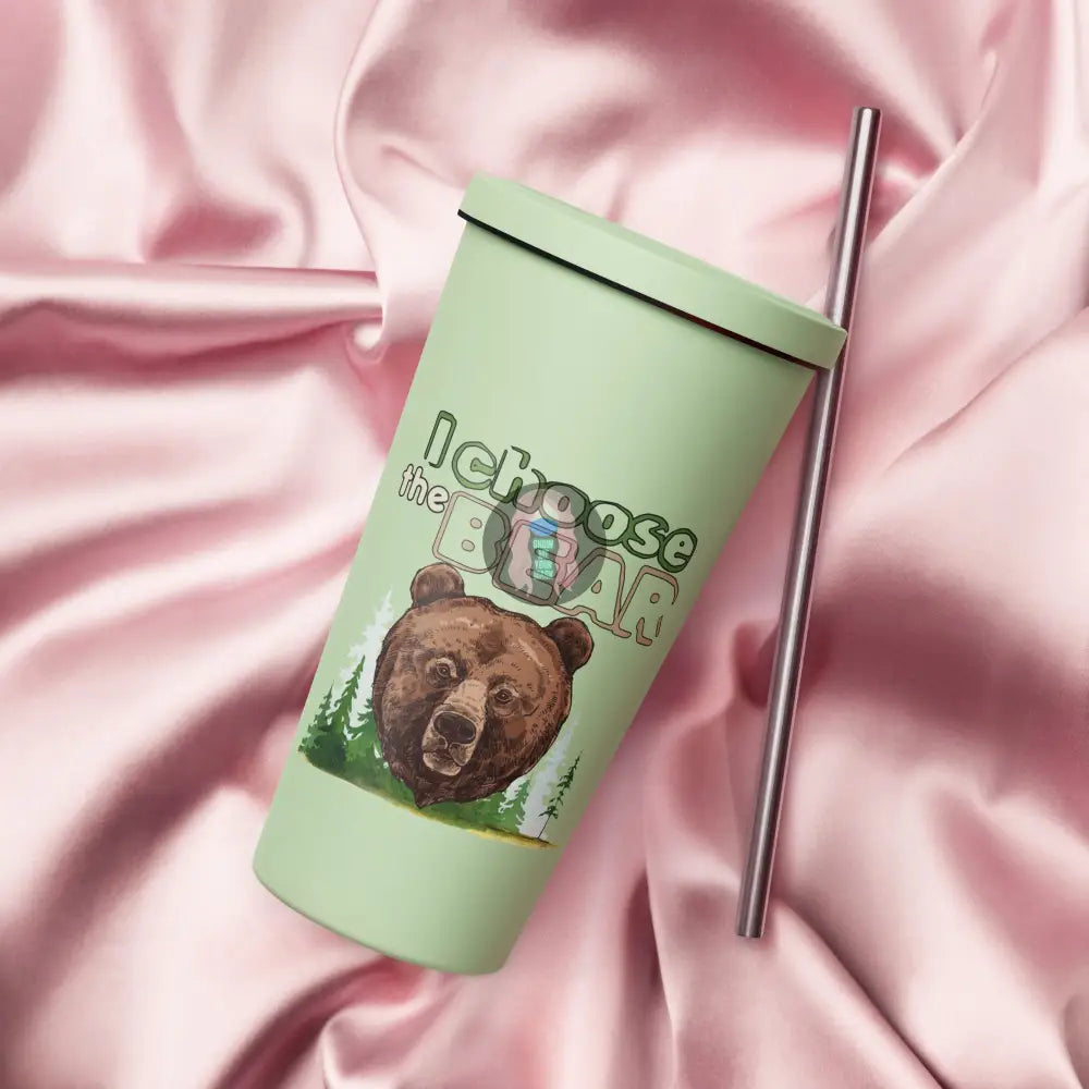 ’I Choose The Bear’ 2 Insulated Tumbler With A Straw Mint
